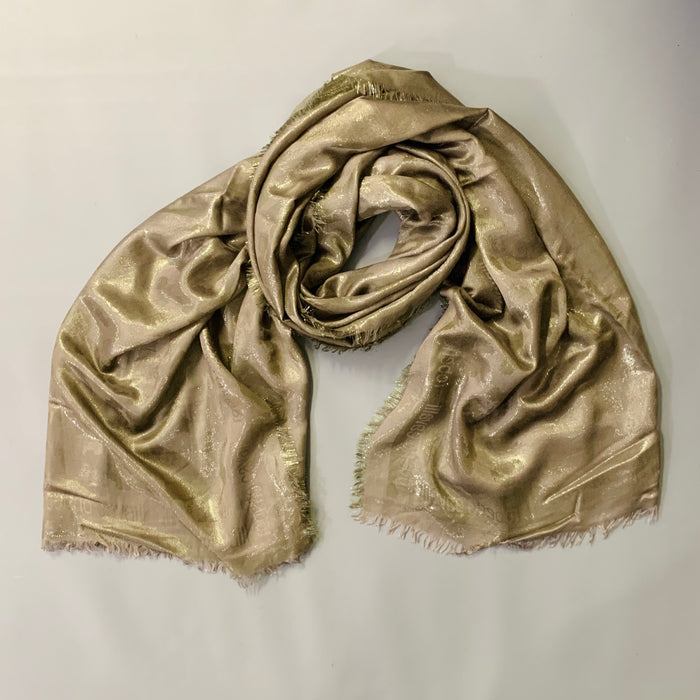 ROBERTO CAVALLI Silver Olive Marbled Modal Blend Jacquard Scarf Shawl