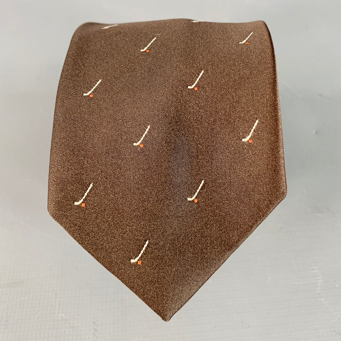 GUCCI Brown White Abstract Silk Skinny Tie