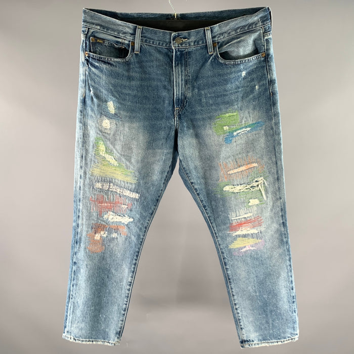 RALPH LAUREN Size 34 Blue Distressed Denim Jeans