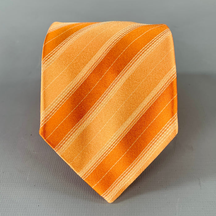 ETRO Orange White Diagonal Stripe Silk Tie