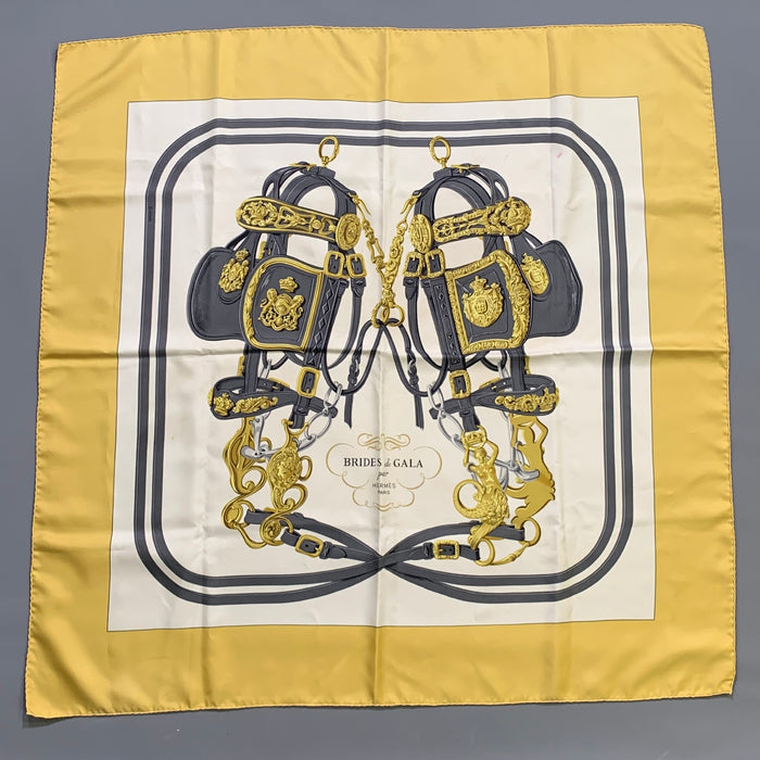 HERMES Off White Gold Print Silk Scarves