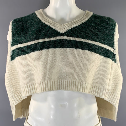 RAF SIMONS S/S2017 Size One Size White Green Knitted Wool V Neck Vest