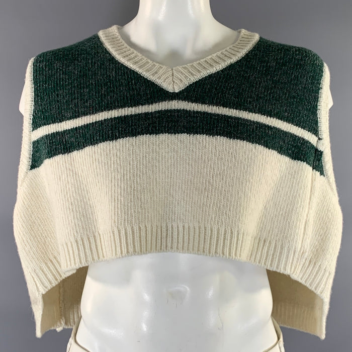 RAF SIMONS S/S2017 Size One Size White Green Knitted Wool V Neck Vest