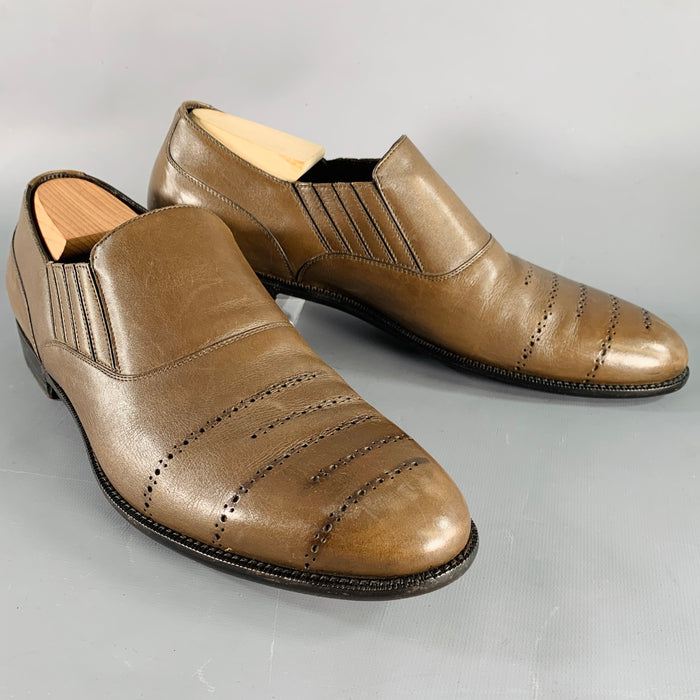BOTTEGA VENETA Size 11 Brown Perforated Leather Loafers