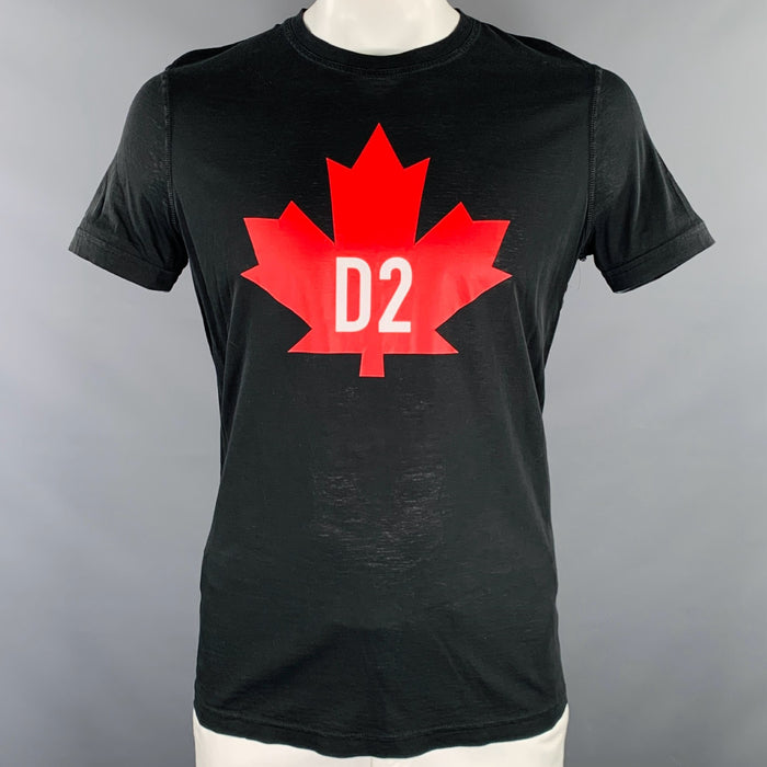 DSQUARED2 Size L Black Red Maple Leaf Logo Short Sleeve T-shirt