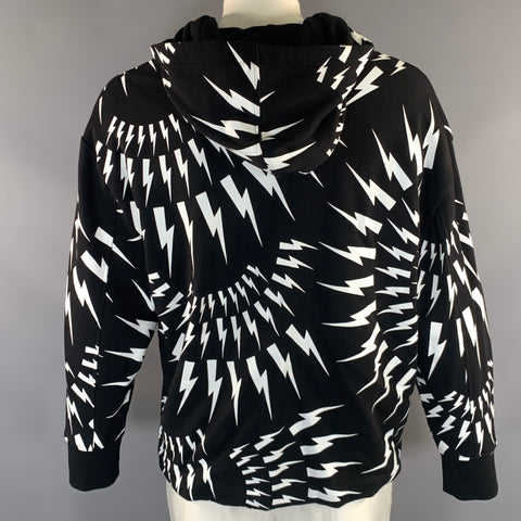 NEIL BARRETT Size XL Black White Lightning Bolts Hooded Sweatshirt