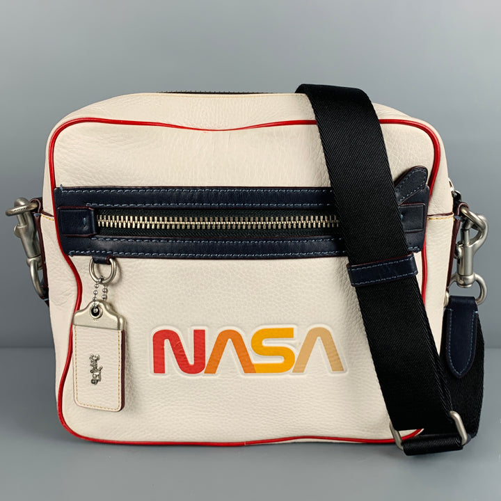 COACH x NASA White Multi Color Logo Pebble Grain Leather Bag