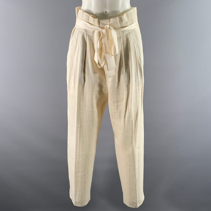 BRUNELLO CUCINELLI Size 8 Cream Linen Cotton Pleated Pants