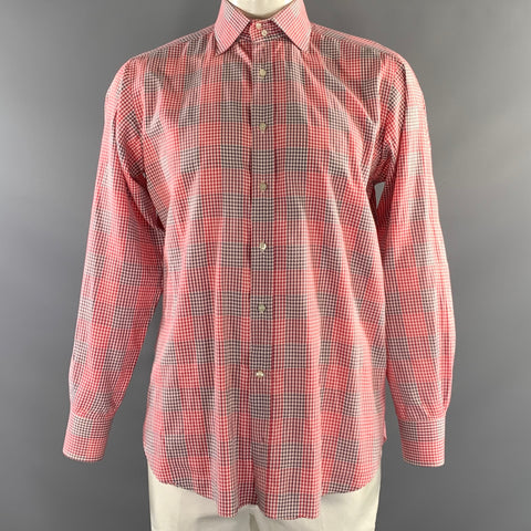 ETRO Size XL Red Blue Houndstooth Plaid Cotton Button Up Long Sleeve Shirt