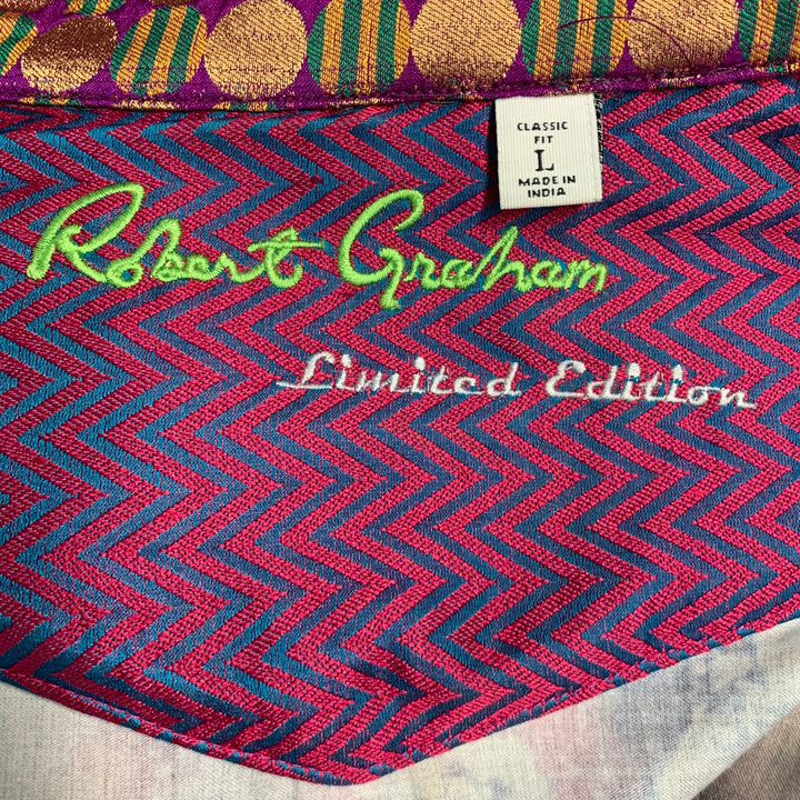 ROBERT GRAHAM Size L Limited Edition Multi Color Print Cotton Long Sleeve Shirt
