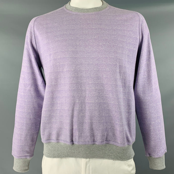 BRUNELLO CUCINELLI Talla L Sudadera con cuello redondo de algodón a rayas gris lavanda