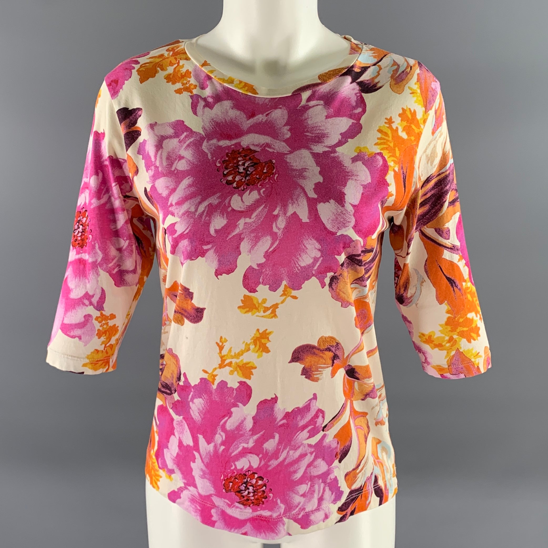 DRIES VAN NOTEN Size XS Pink Orange Cotton Floral T Shirt – Sui