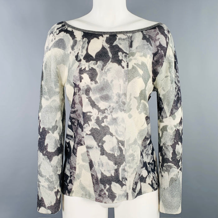 DRIES VAN NOTEN Size S Grey Black Cashmere Blend Abstract Scoop Neck Casual Top
