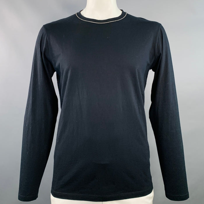 JIL SANDER Size XL Black White Jersey Contrast Trim Crew Neck Pullover
