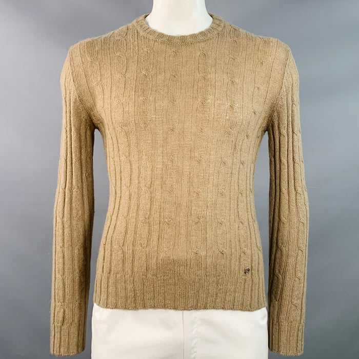 GUCCI Size L Tan Cable Knit Cashgora Crew Neck Sweater