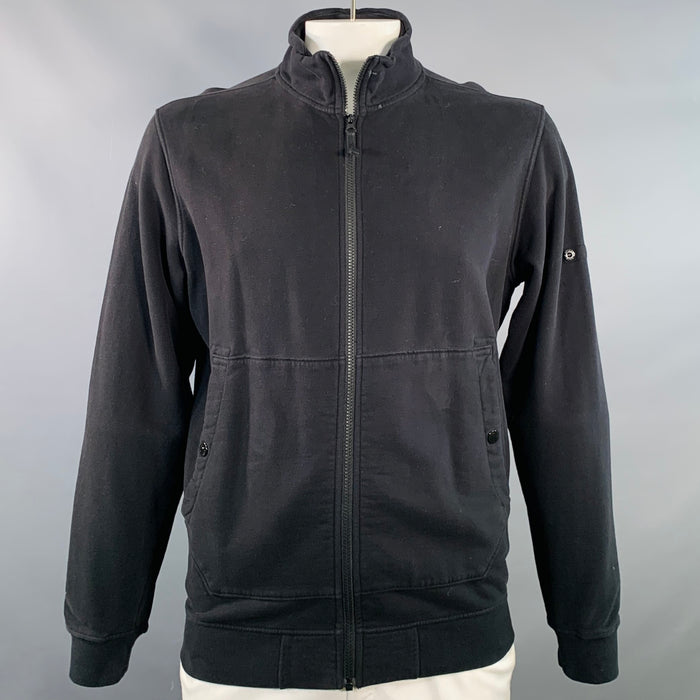 STONE ISLAND Size XL Black Cotton Jersey Zip Up Bomber Jacket