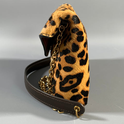 YSL Brown Black 710318 Leopard Pony Hair Envelope Bag