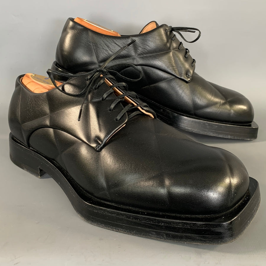 BOTTEGA VENETA Size 9 Black Quilted Leather Square Toe Lace Up Shoes
