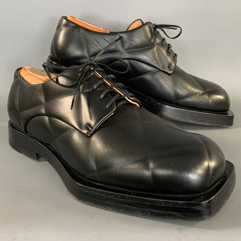 BOTTEGA VENETA Size 9 Black Quilted Leather Square Toe Lace Up Shoes