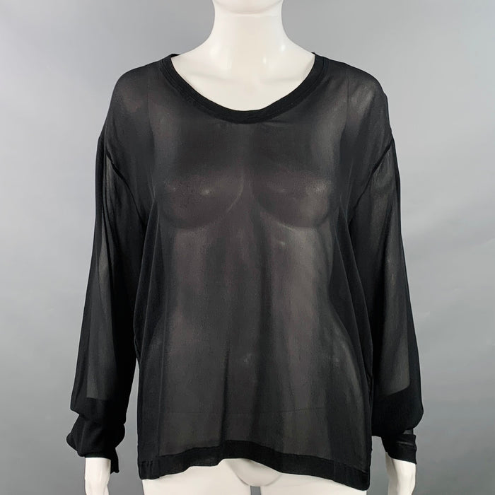 YVES SAINT LAURENT Size M Black Silk Sheer Extra Long Sleeve Casual Top