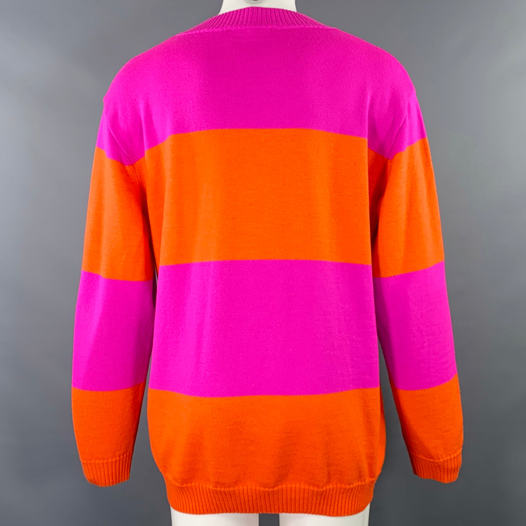 WALTER VAN BEIRENDONCK Size M Purple Orange Stripe Merino Wool Crew Neck Sweater