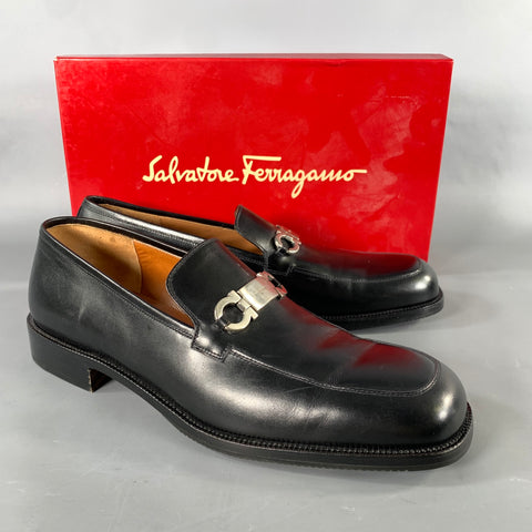 SALVATORE FERRAGAMO Size 9.5 Black Leather Horsebit Loafers