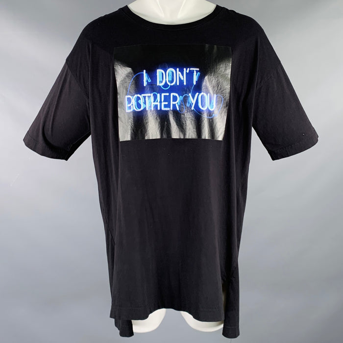 Y-3 Size S Black Blue Graphic Cotton Scoop Neck T-shirt