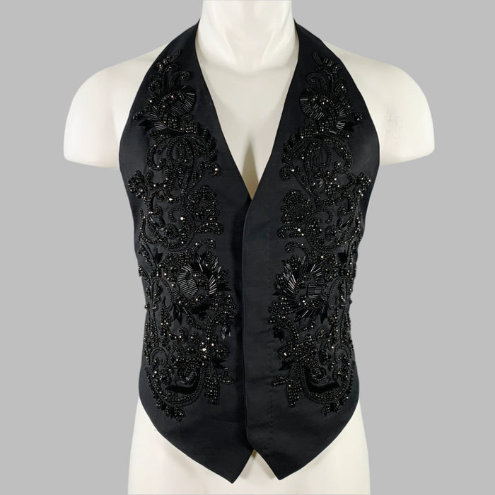 DSQUARED2 Size 40 Black Glass Beaded Wool Silk Waistcoat Vest