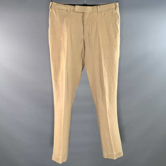 RALPH LAUREN Size 32 Brown Khaki Solid Linen Flat Front Dress Pants