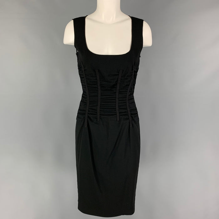 DOLCE & GABBANA Size 6 Black Acetate Blend Ruched Sleeveless Cocktail Dress