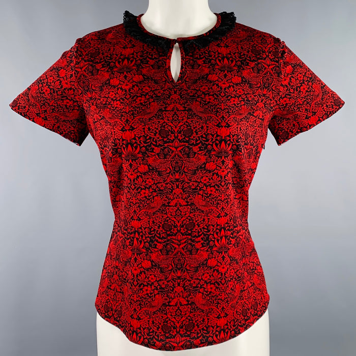 MARC by MARC JACOBS Size XS Red Black Polyester Blend Short Sleeve Blouse