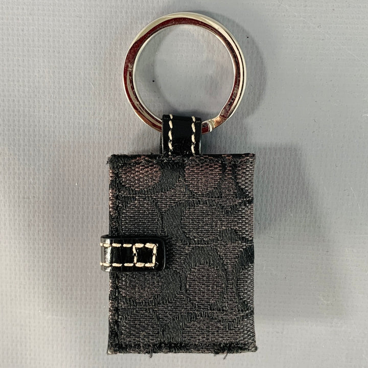 COACH Black Silver Logo Canvas Leather Photo Holder Keychain
