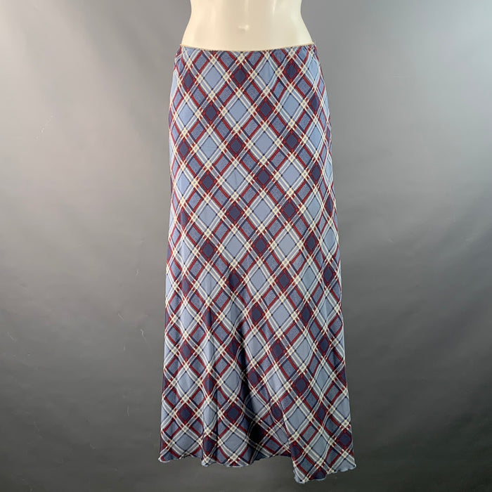 MARC JACOBS Size 2 Blue Burgundy Silk Plaid A-Line Skirt