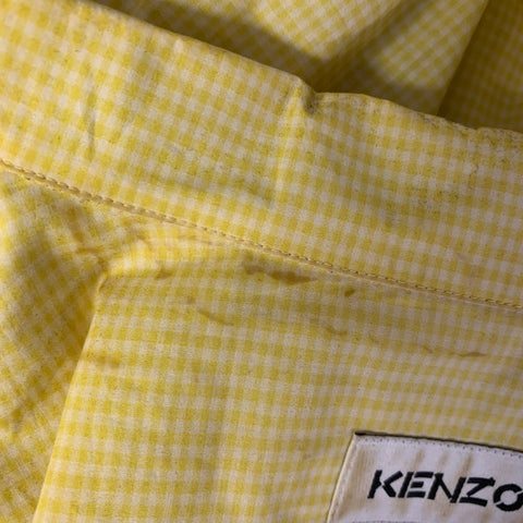 KENZO Size M Yellow Green Abstract Cotton Button Up Short Sleeve Shirt