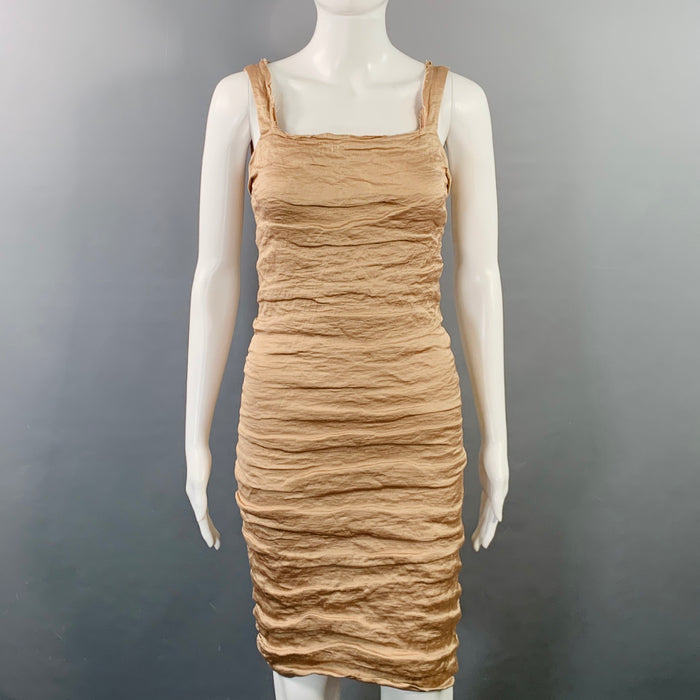 LANVIN Summer 2011 Size 4 Tan Silk Blend Raw Edge Sleeveless Cocktail Dress