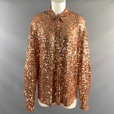 ESSENTIEL ANTWERP Size S Copper Silver Polyester & Elastane Sequined Shirt