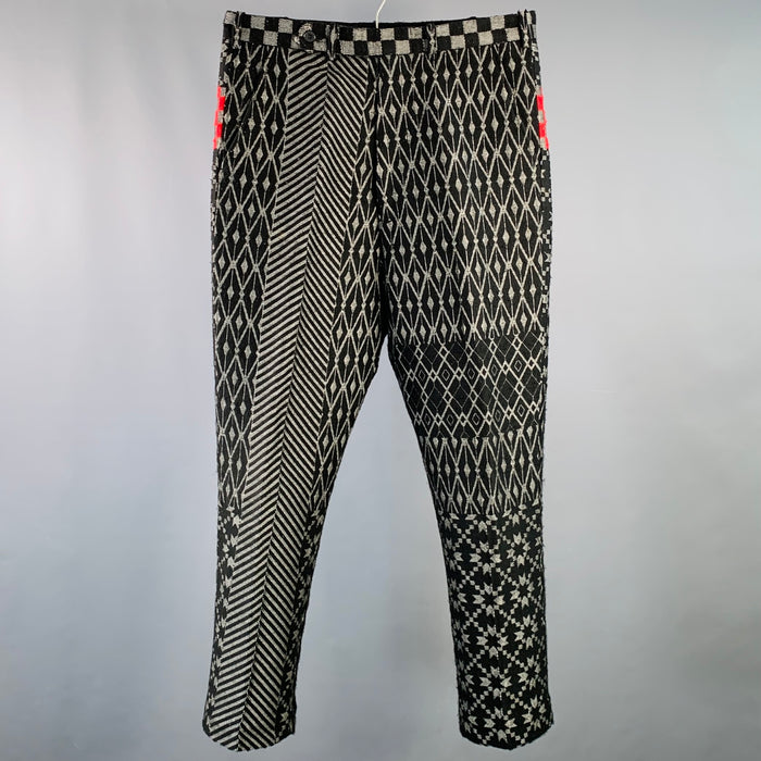 Pantalon décontracté HAIDER ACKERMANN en jacquard mélangé acrylique, taille 32, noir, gris, rouge