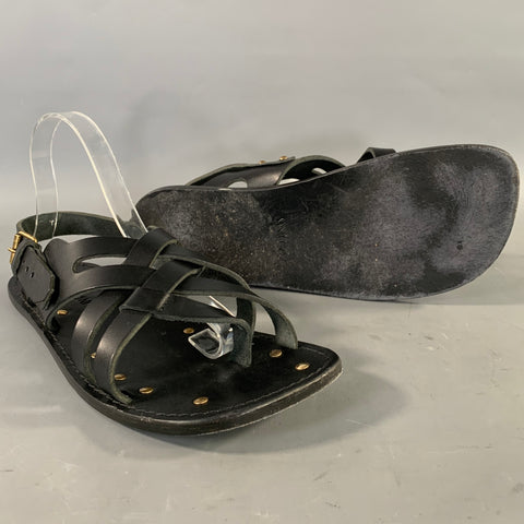 SAINT LAURENT Size 8 Black Gold Leather Strap Sandals