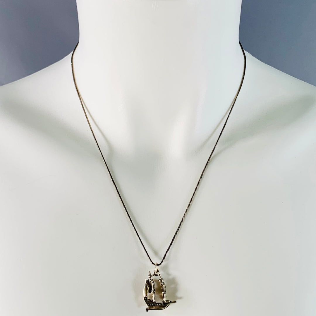 VINTAGE Sterling Silver Ship Pendant Necklace