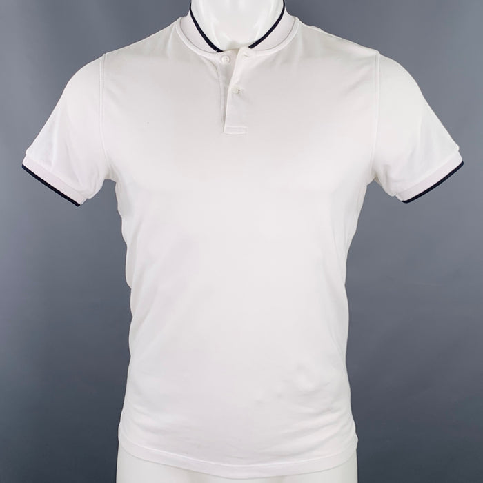 SANDRO Size S White Black Contrast Trim Cotton Collarless Polo