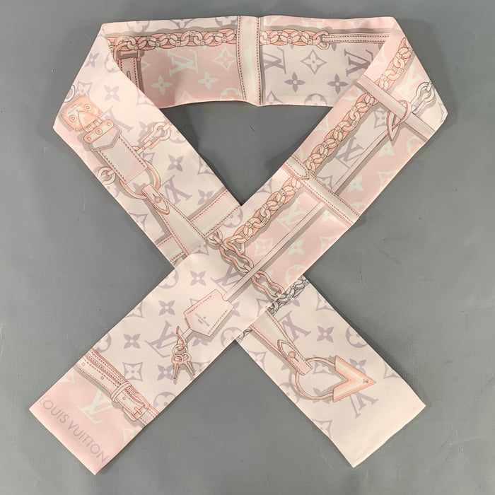 LOUIS VUITTON White Pink Chain Link Monogram Silk Scarf