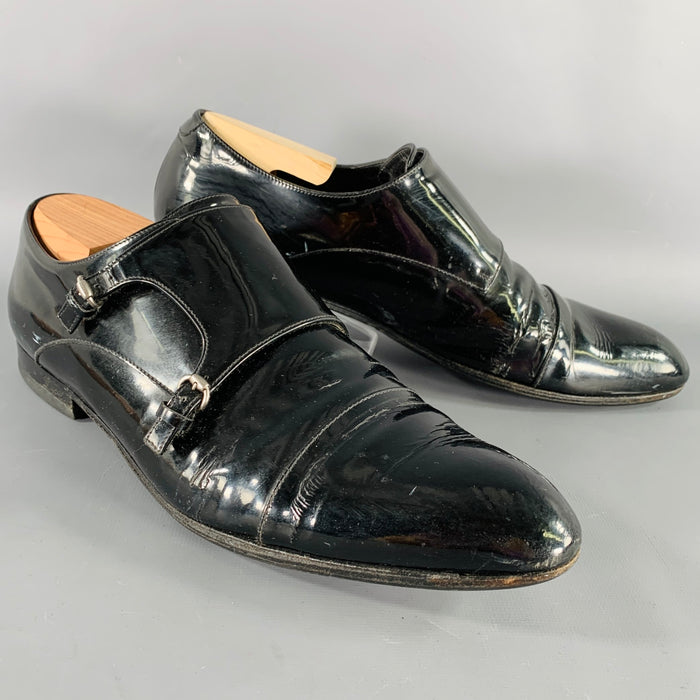 GUCCI Size 9.5 Black Double Monk Strap Lace-Up Shoes
