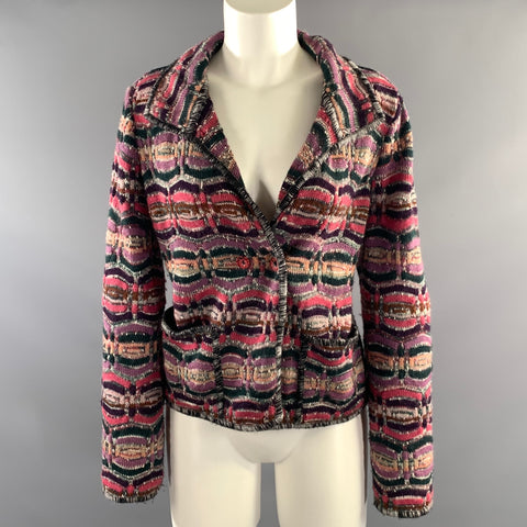 MISSONI Size M Purple Pink Knit Stripe Patch Pocket Jacket
