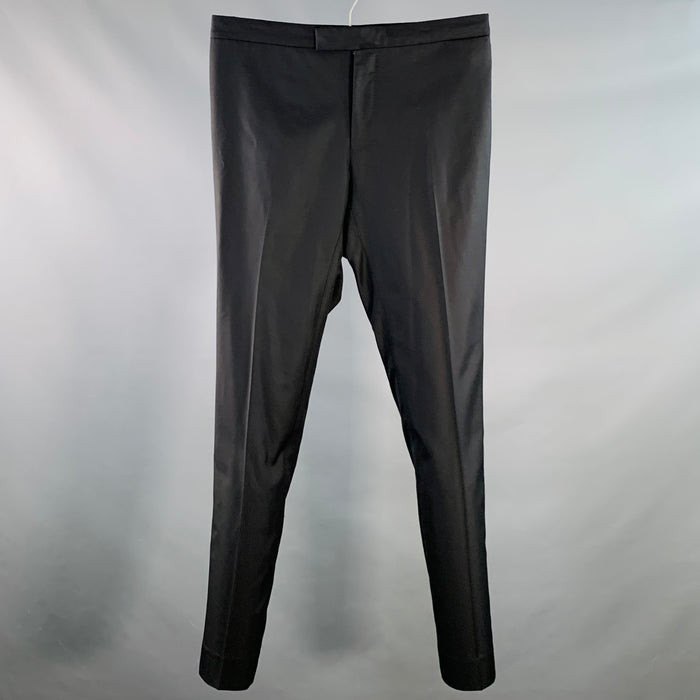 LANVIN Size 32 Black Wool Tuxedo Flat Front Zip Fly Dress Pants