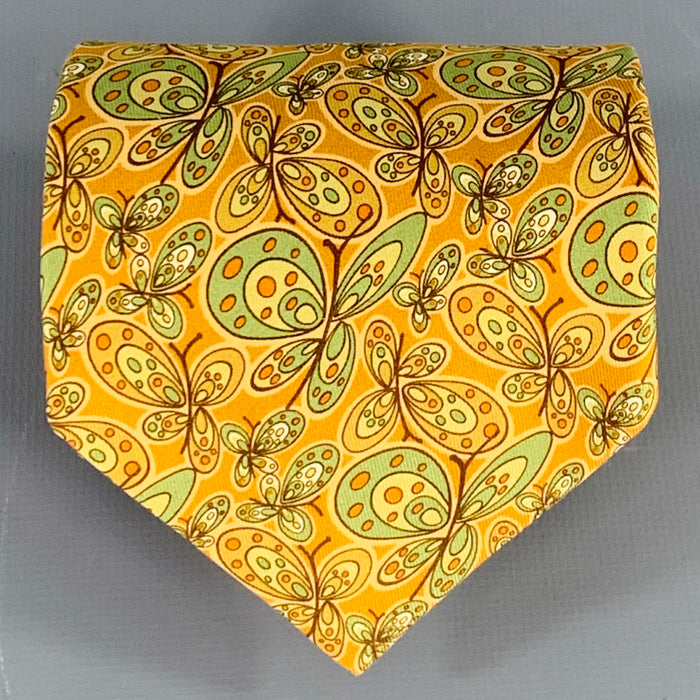 SALVATORE FERRAGAMO Camel Green Butterfly Silk Tie