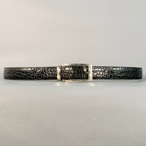 MISSONI Size 43 Black Silver Embossed Leather Belt