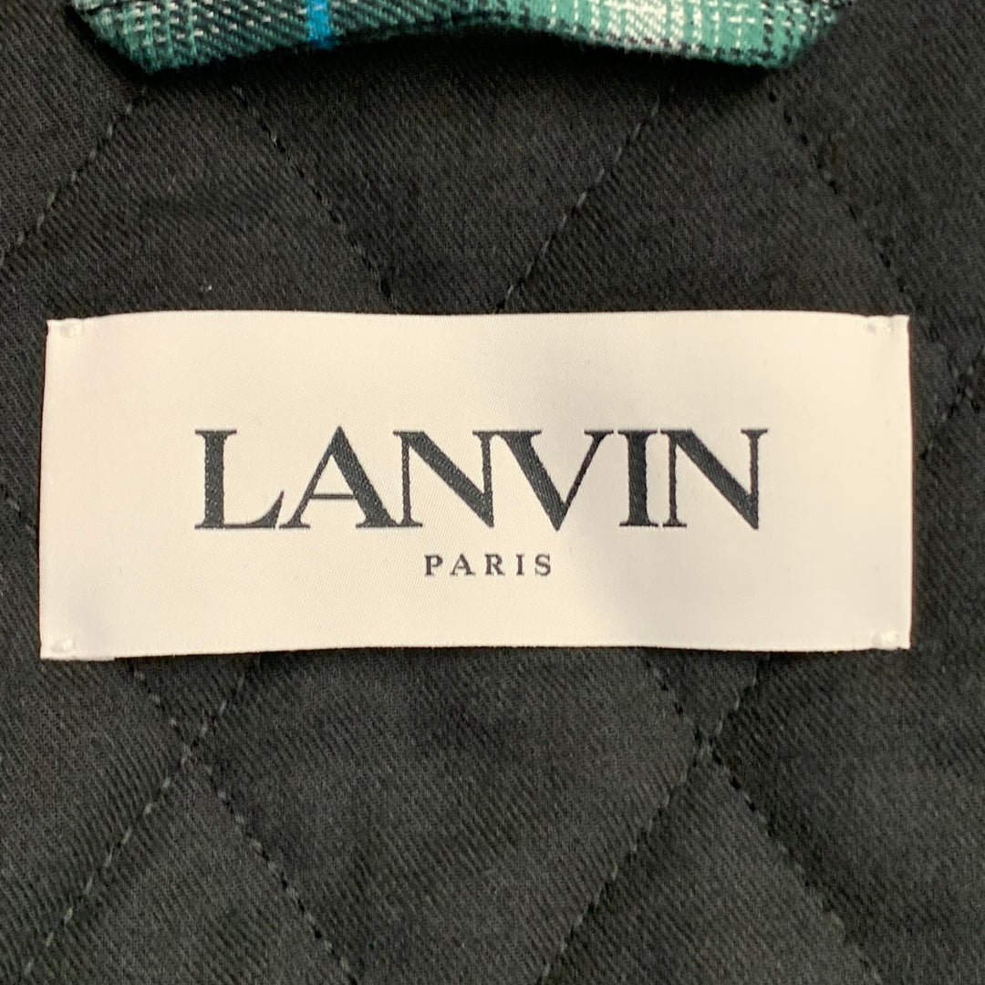 LANVIN Size XL Green Black White Plaid Cotton Oversized Shirt Jacket