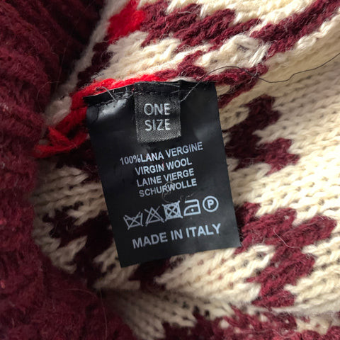 RAF SIMONS FW2016 Size One Size Burgundy Beige & Red Knitted Wool Mock Neck Sweater