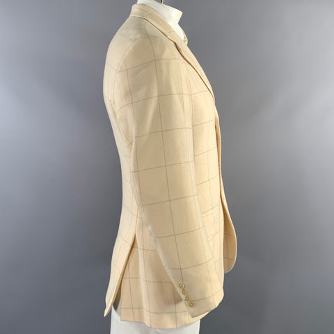 RALPH LAUREN Chest Size 42 Regular Beige Grey Window Pane Camel Hair Sport Coat
