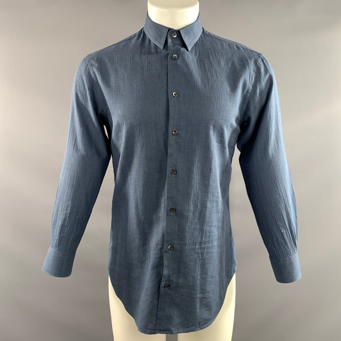 GIORGIO ARMANI Size S Navy Herringbone Cotton Pointed Collar Long Sleeve Shirt
